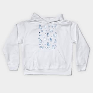 indigo cats watercolor pattern Kids Hoodie